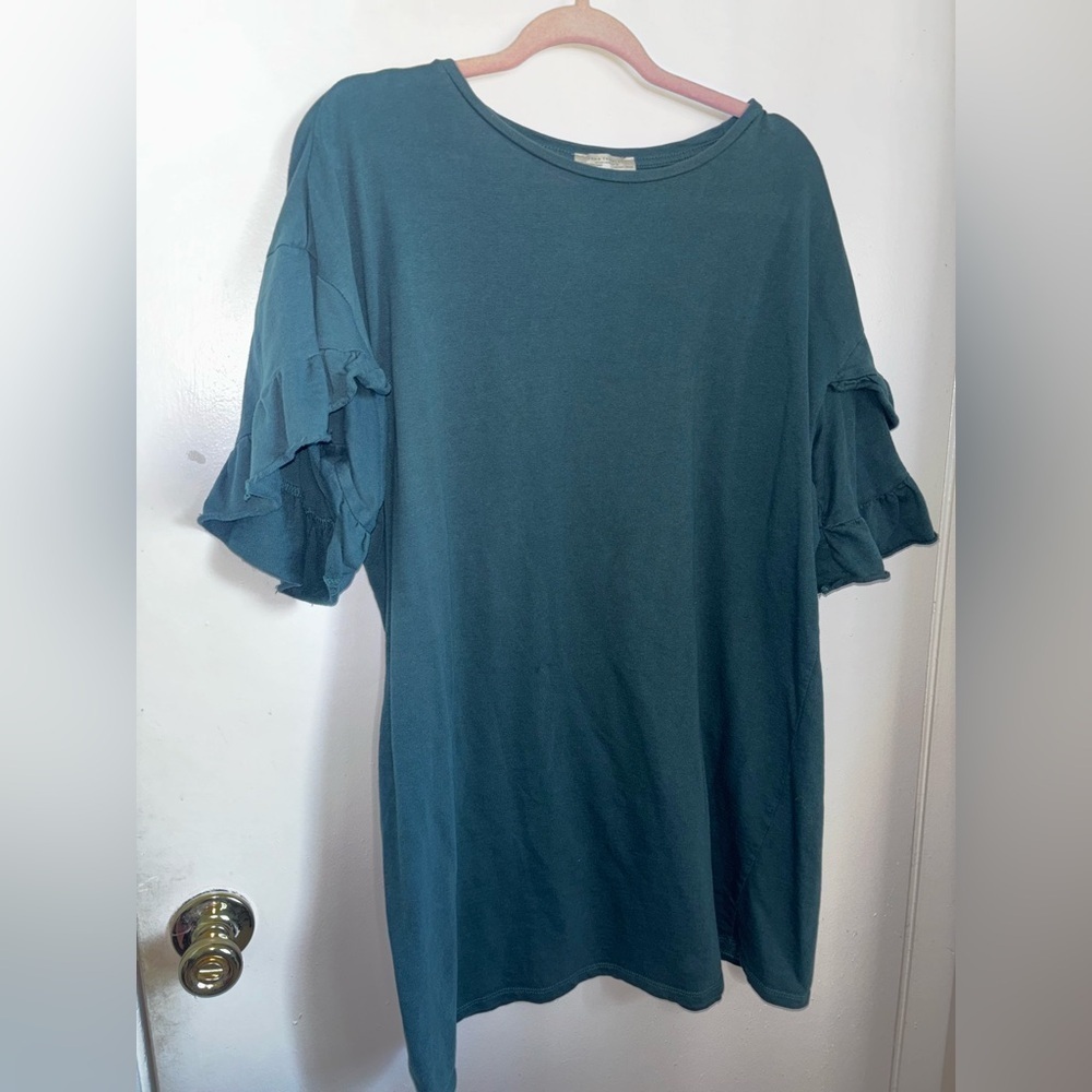Teal Ruffle Sleeve Women's Top
